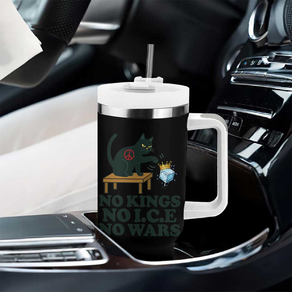 No Kings No Ice No Wars Cat Tumbler With Handle Funny Political Freedom Activist