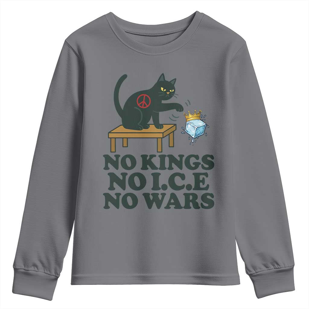 No Kings No Ice No Wars Cat Youth Sweatshirt Funny Political Freedom Activist