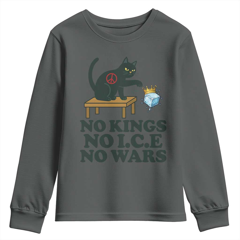 No Kings No Ice No Wars Cat Youth Sweatshirt Funny Political Freedom Activist