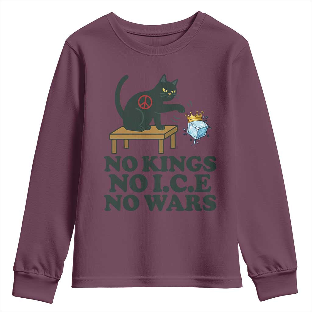 No Kings No Ice No Wars Cat Youth Sweatshirt Funny Political Freedom Activist