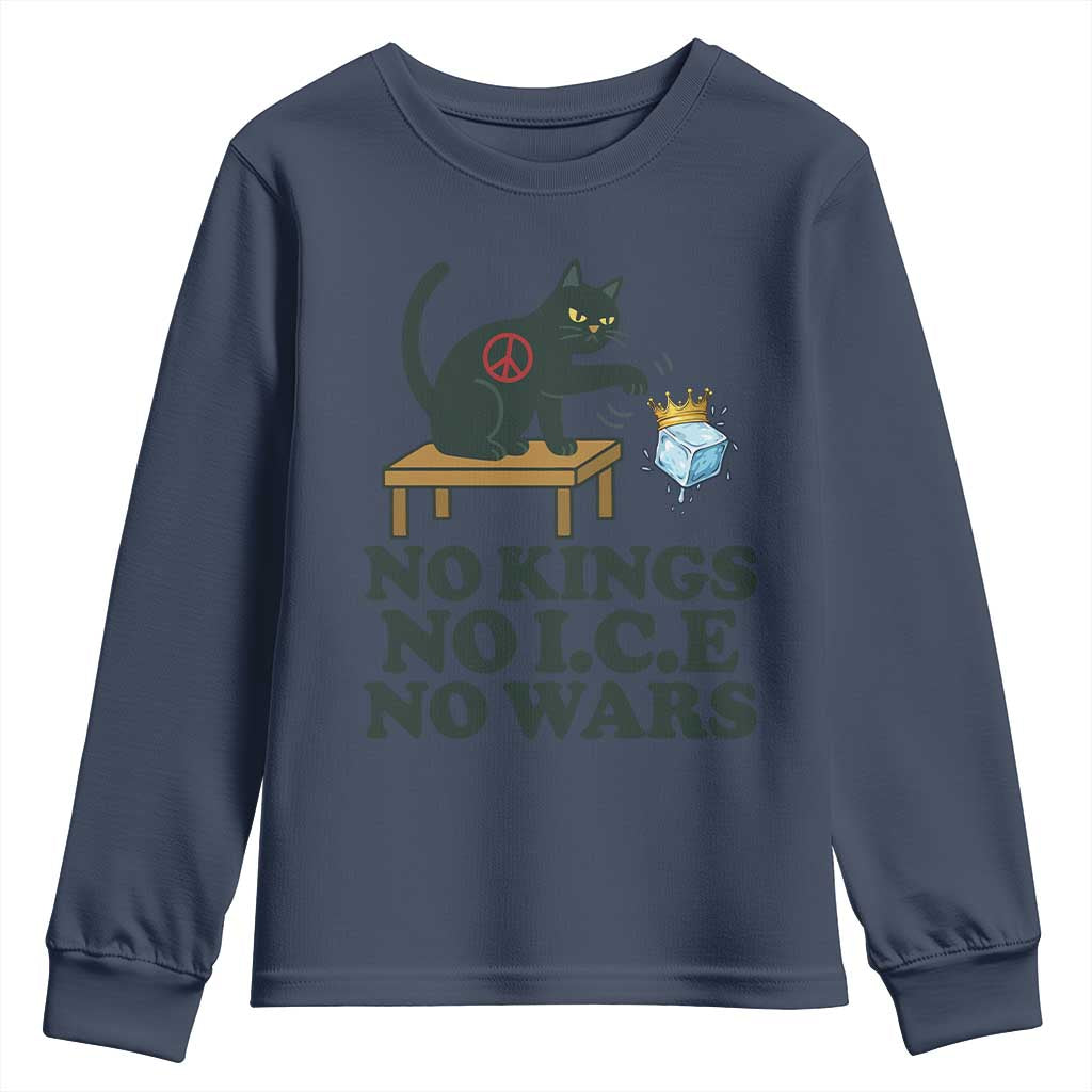 No Kings No Ice No Wars Cat Youth Sweatshirt Funny Political Freedom Activist