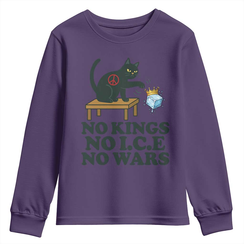 No Kings No Ice No Wars Cat Youth Sweatshirt Funny Political Freedom Activist