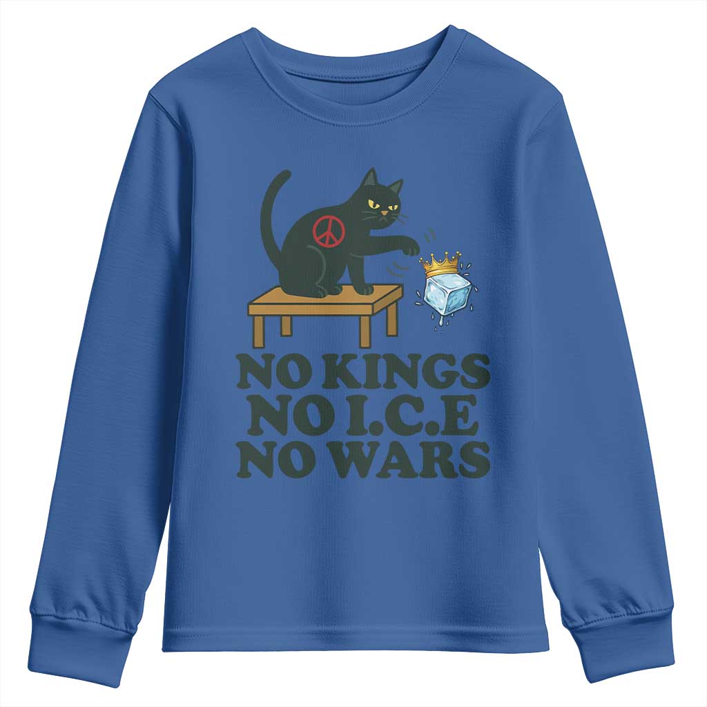 No Kings No Ice No Wars Cat Youth Sweatshirt Funny Political Freedom Activist