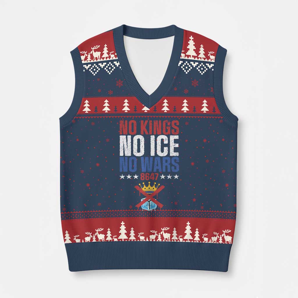 No Kings No Ice No Wars 8647 V-Neck Knit Sweater Vest Rejecting Kings Anti Authoritarian