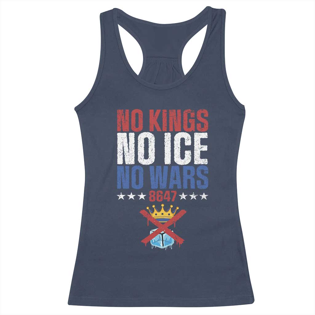 No Kings No Ice No Wars 8647 Racerback Tank Top Rejecting Kings Anti Authoritarian