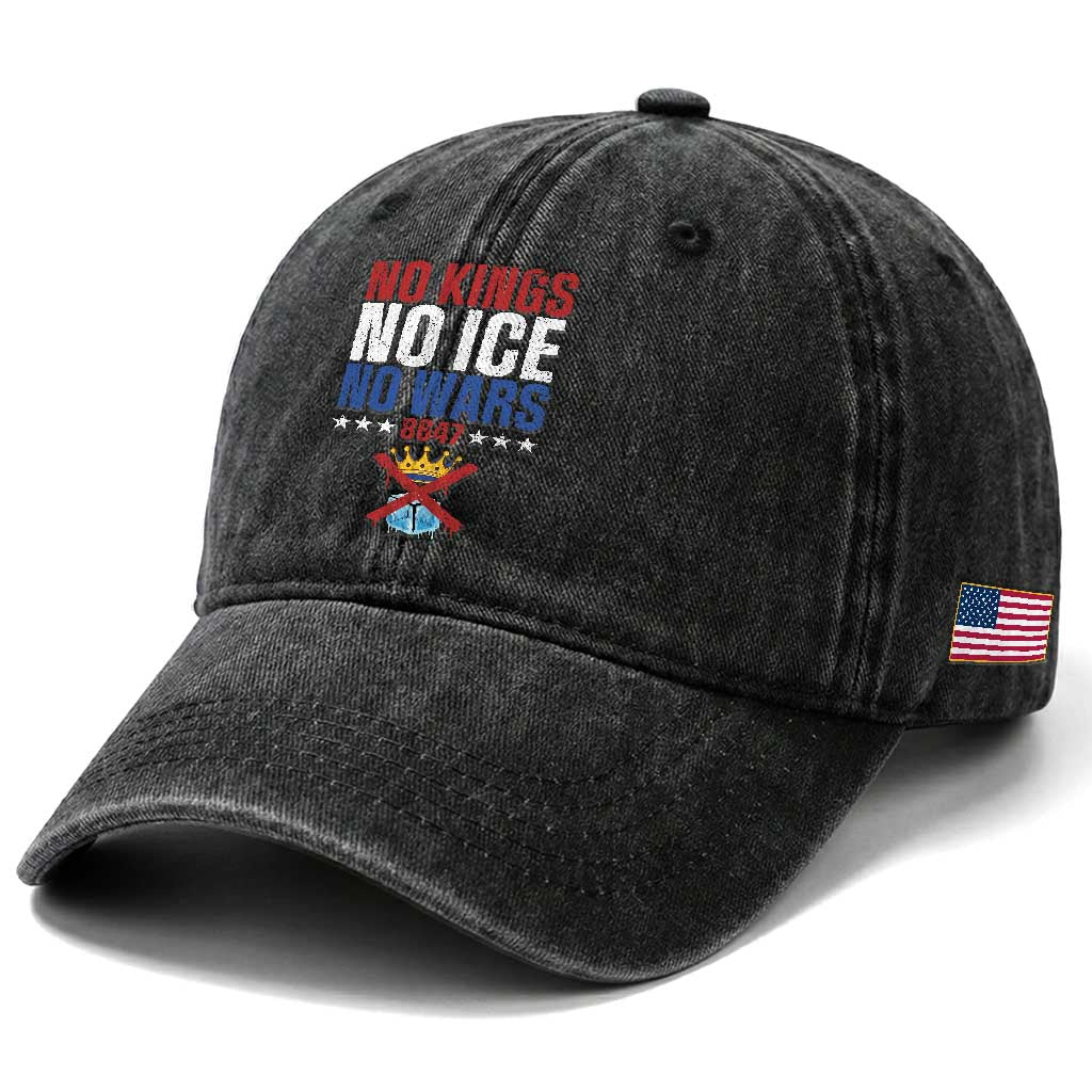 No Kings No Ice No Wars 8647 Washed Cotton Baseball Cap Rejecting Kings Anti Authoritarian