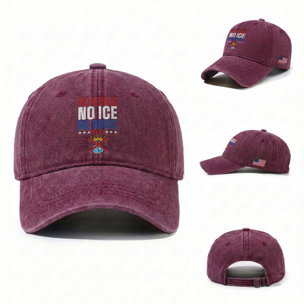 No Kings No Ice No Wars 8647 Washed Cotton Baseball Cap Rejecting Kings Anti Authoritarian
