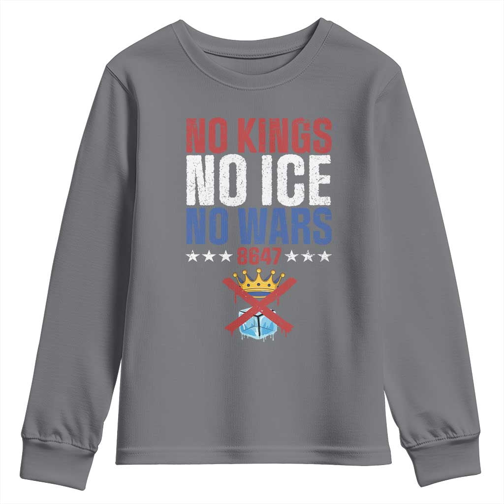 No Kings No Ice No Wars 8647 Youth Sweatshirt Rejecting Kings Anti Authoritarian