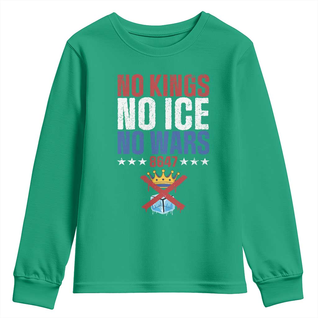 No Kings No Ice No Wars 8647 Youth Sweatshirt Rejecting Kings Anti Authoritarian