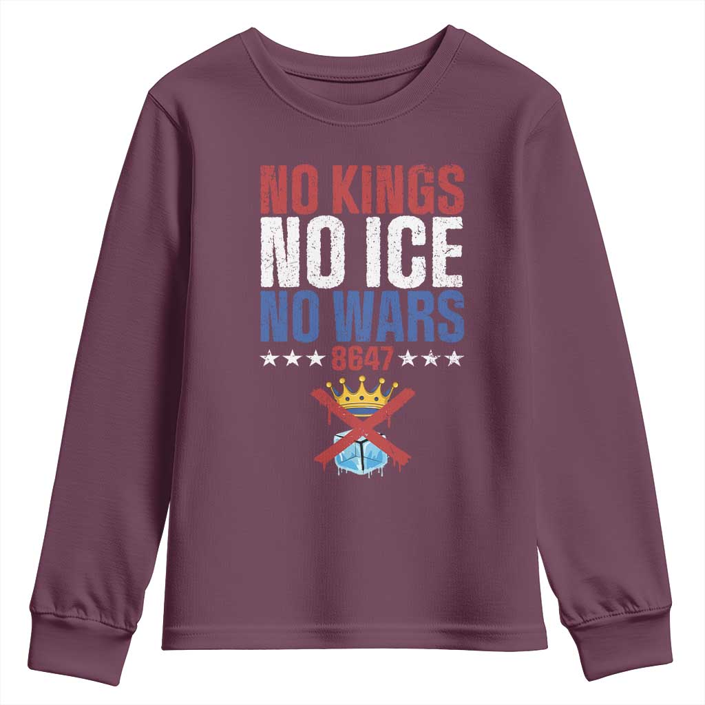 No Kings No Ice No Wars 8647 Youth Sweatshirt Rejecting Kings Anti Authoritarian