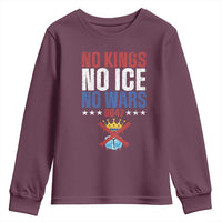 No Kings No Ice No Wars 8647 Youth Sweatshirt Rejecting Kings Anti Authoritarian