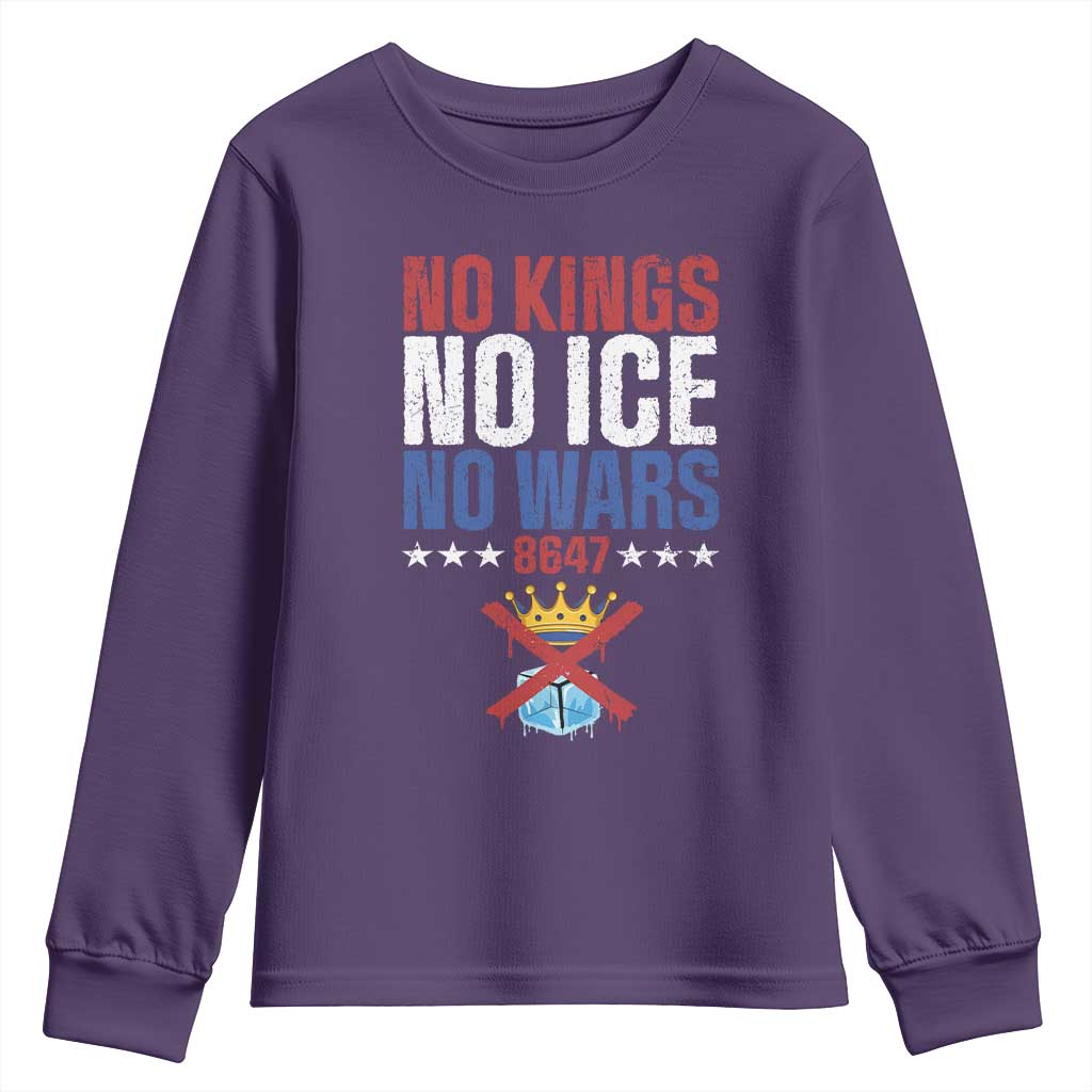 No Kings No Ice No Wars 8647 Youth Sweatshirt Rejecting Kings Anti Authoritarian