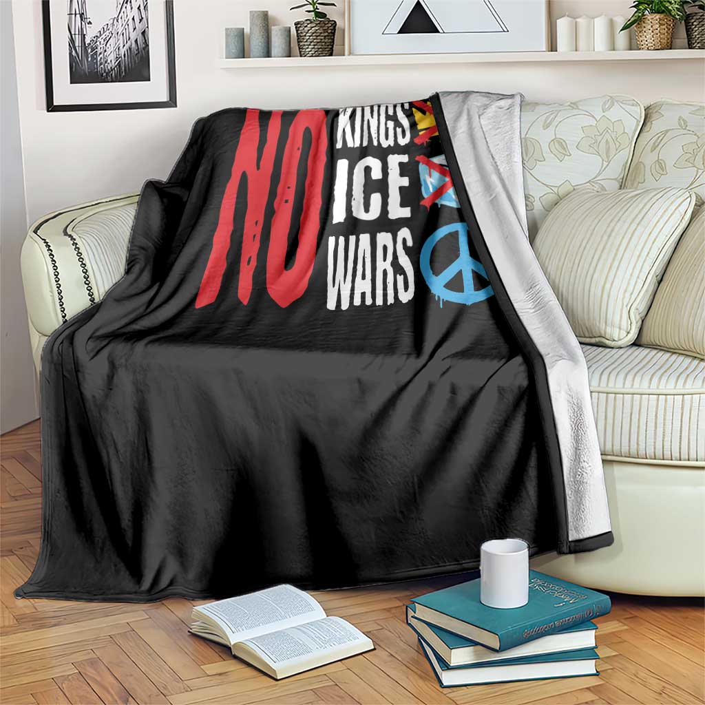 No Kings No Ice No Wars Throw Blanket Political Protest Peace Sign