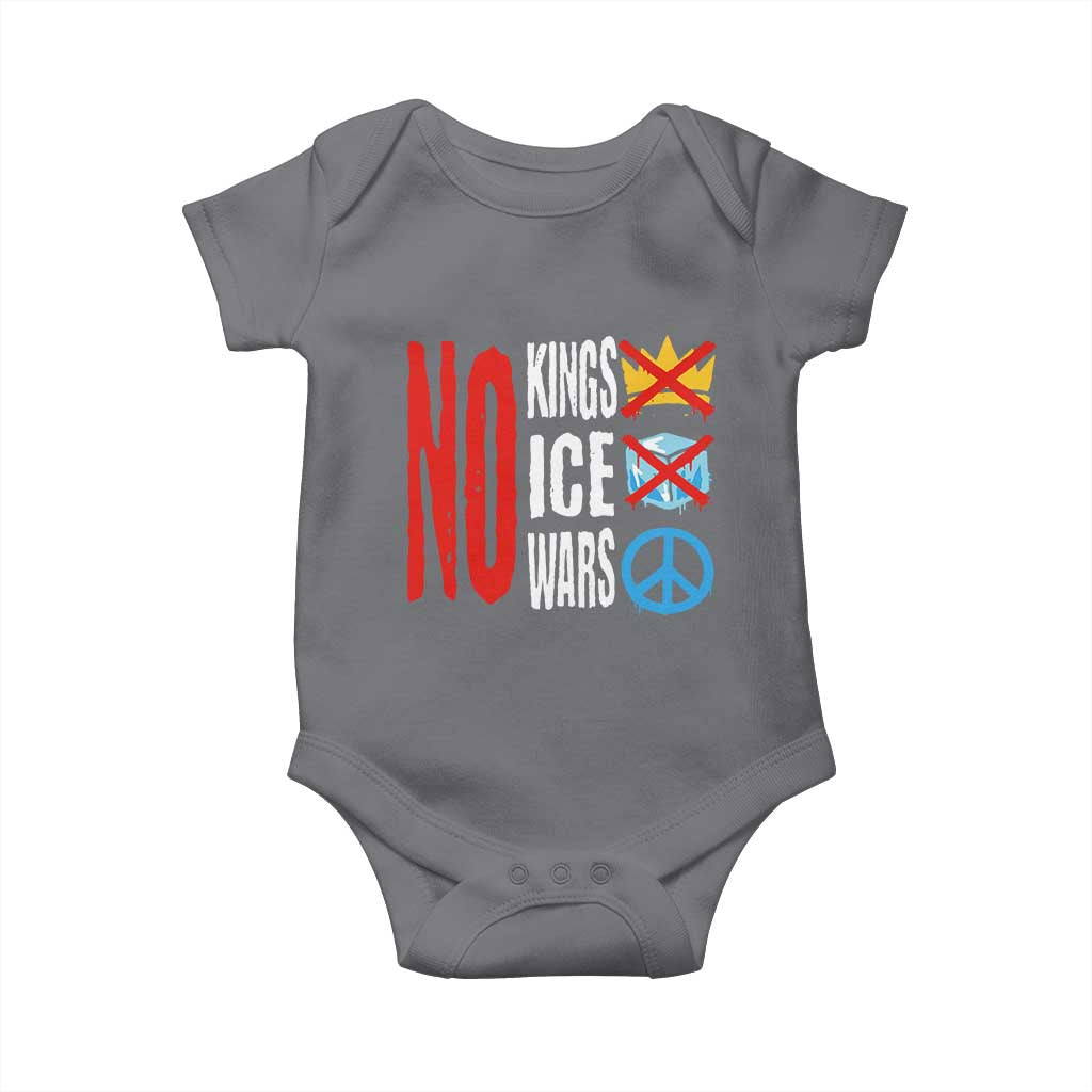 No Kings No Ice No Wars Baby Onesie Political Protest Peace Sign