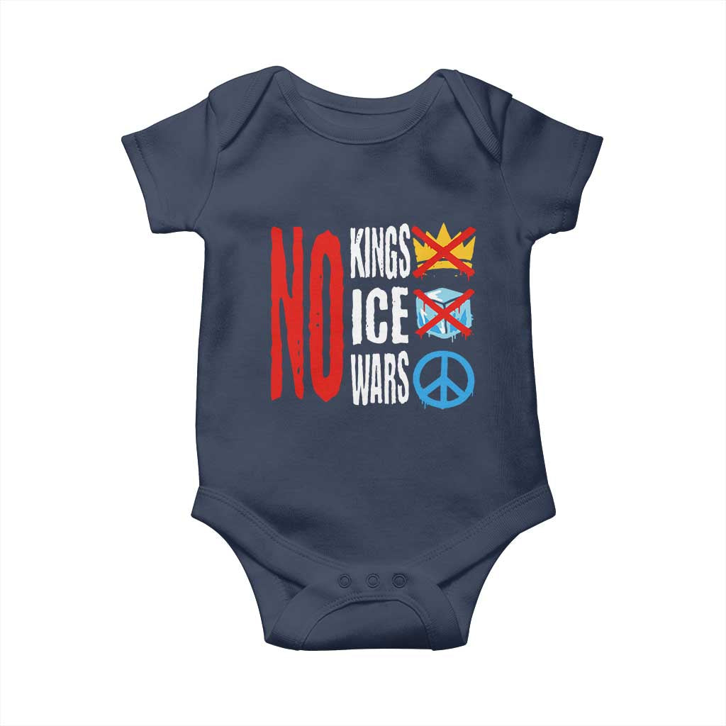 No Kings No Ice No Wars Baby Onesie Political Protest Peace Sign