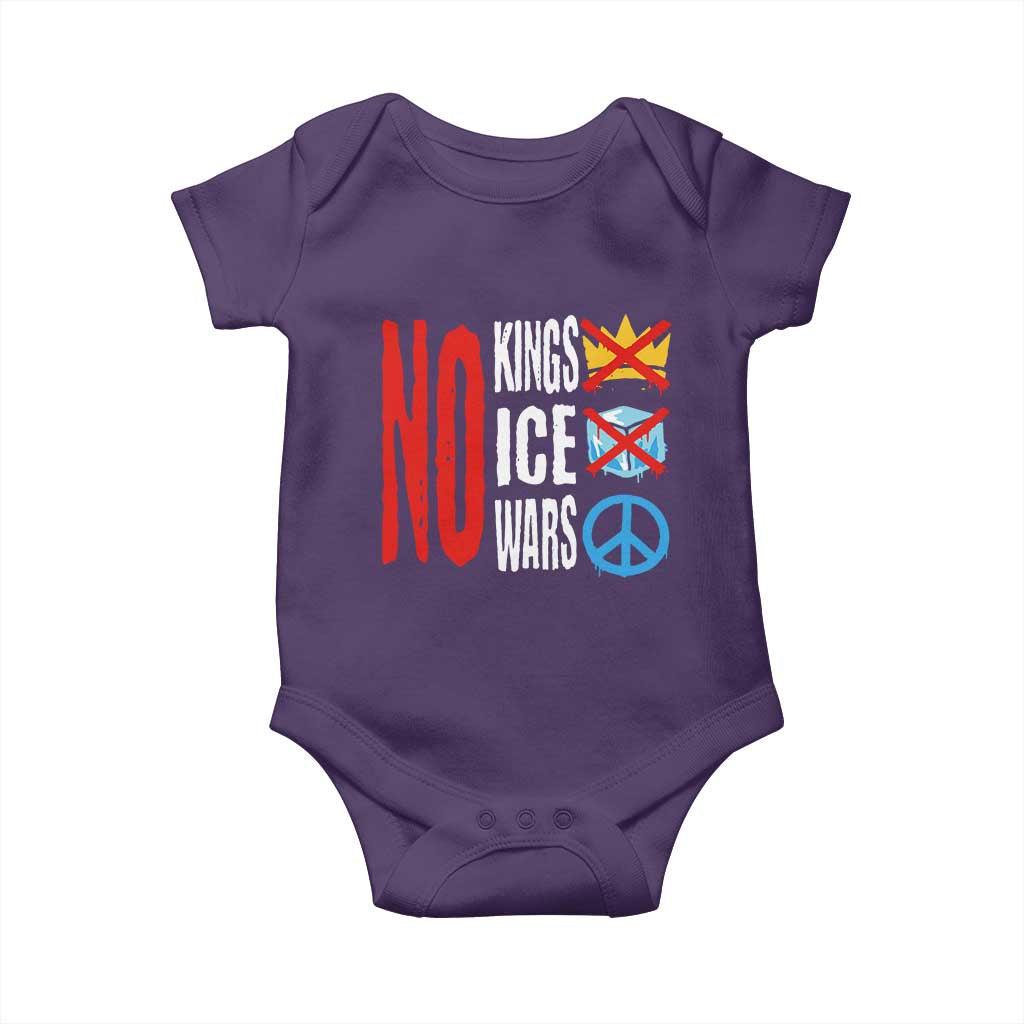 No Kings No Ice No Wars Baby Onesie Political Protest Peace Sign