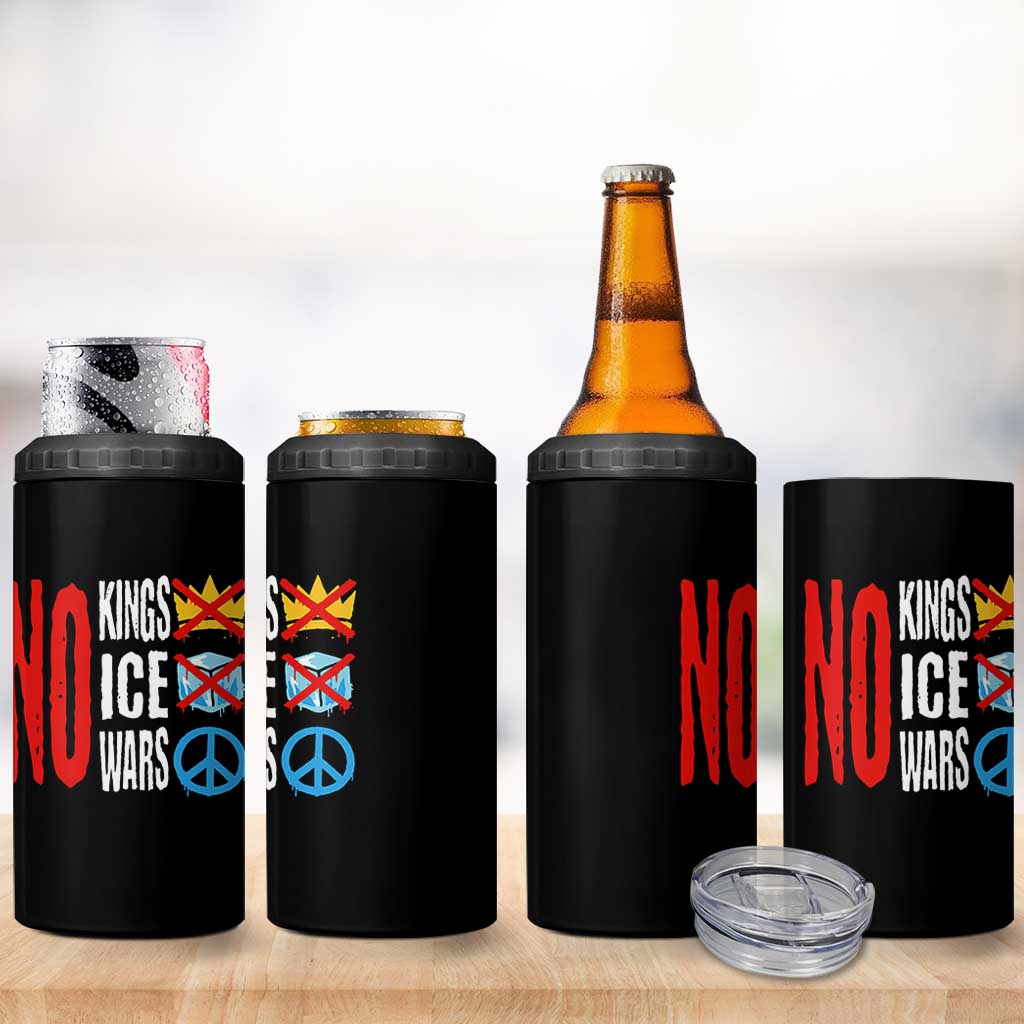 No Kings No Ice No Wars 4 in 1 Can Cooler Tumbler Political Protest Peace Sign