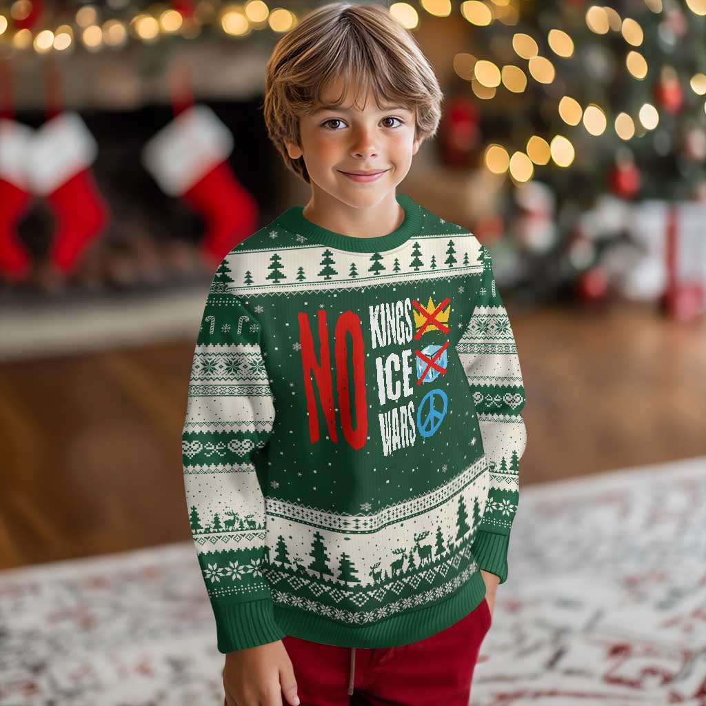 No Kings No Ice No Wars Ugly Christmas Sweater Political Protest Peace Sign