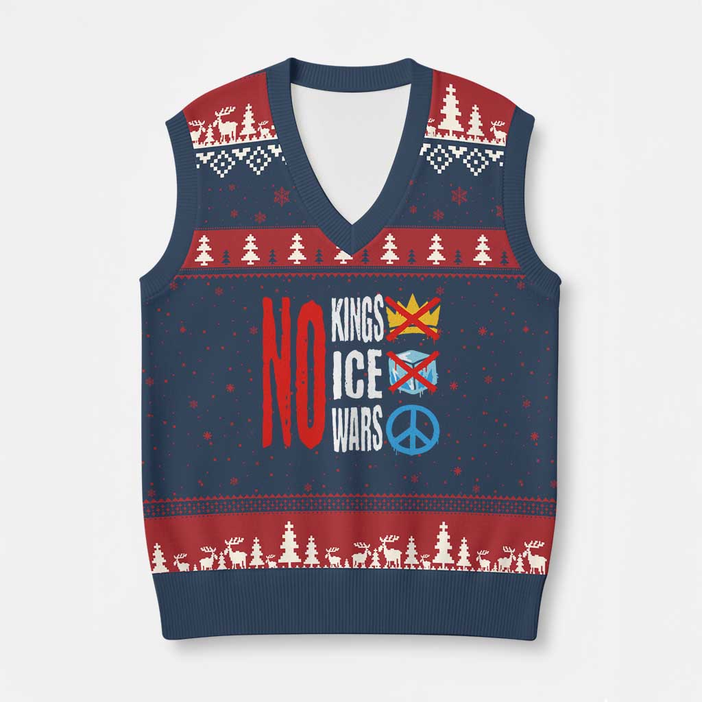 No Kings No Ice No Wars V-Neck Knit Sweater Vest Political Protest Peace Sign