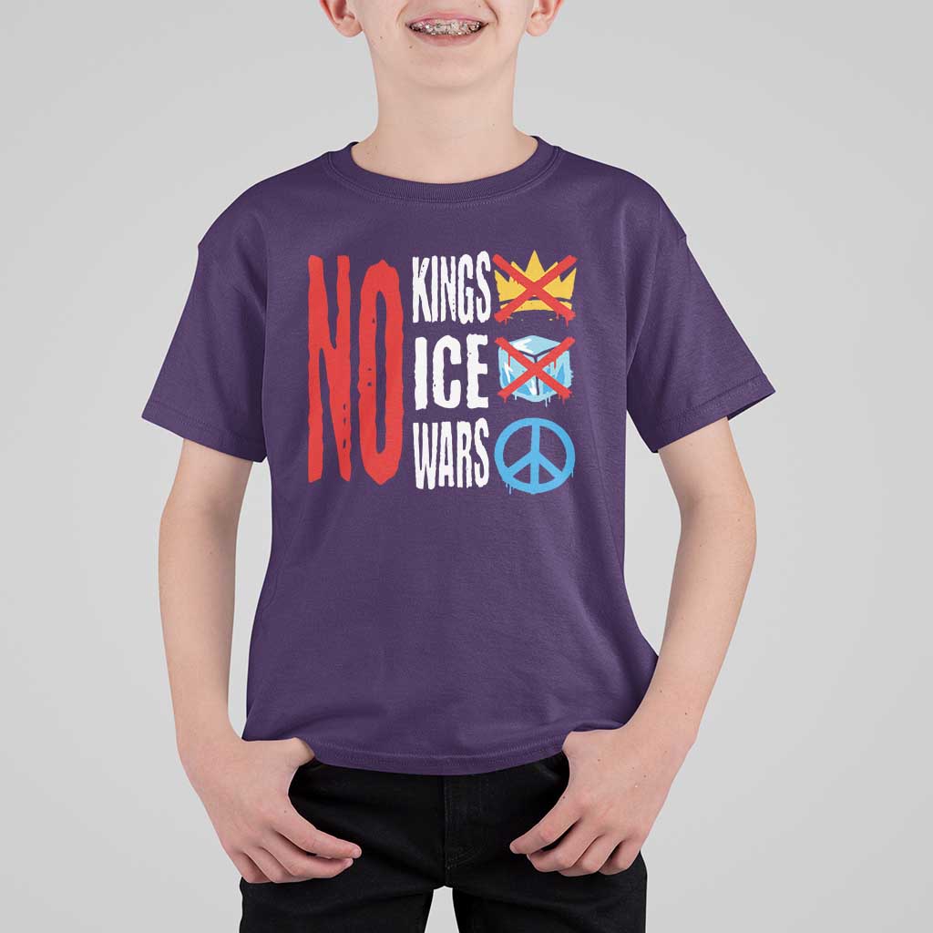 No Kings No Ice No Wars T Shirt For Kid Political Protest Peace Sign