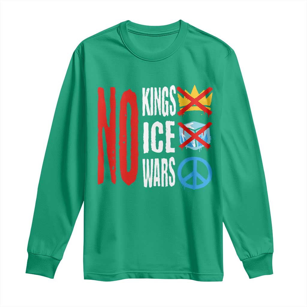 No Kings No Ice No Wars Long Sleeve Shirt Political Protest Peace Sign