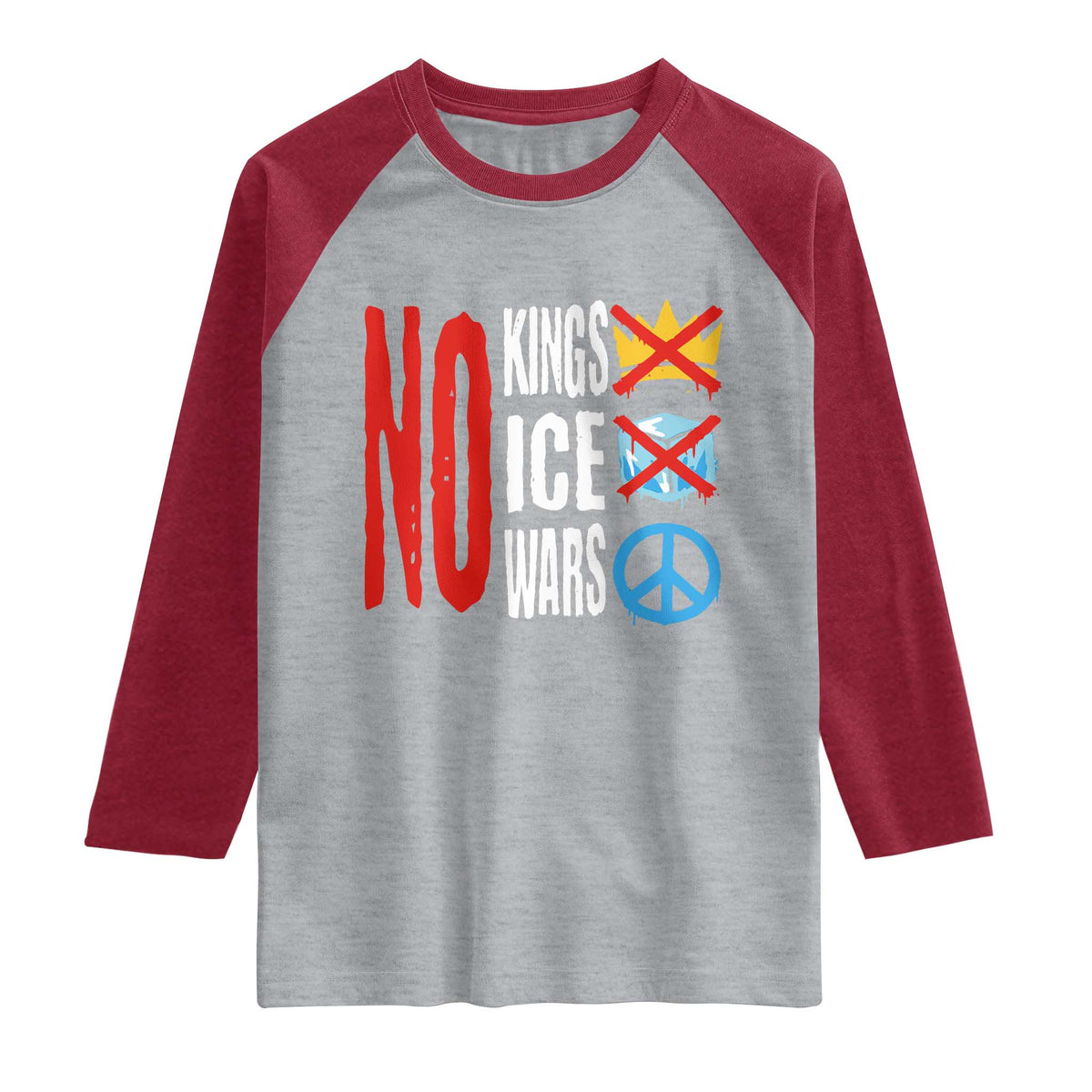 No Kings No Ice No Wars Raglan Shirt Political Protest Peace Sign