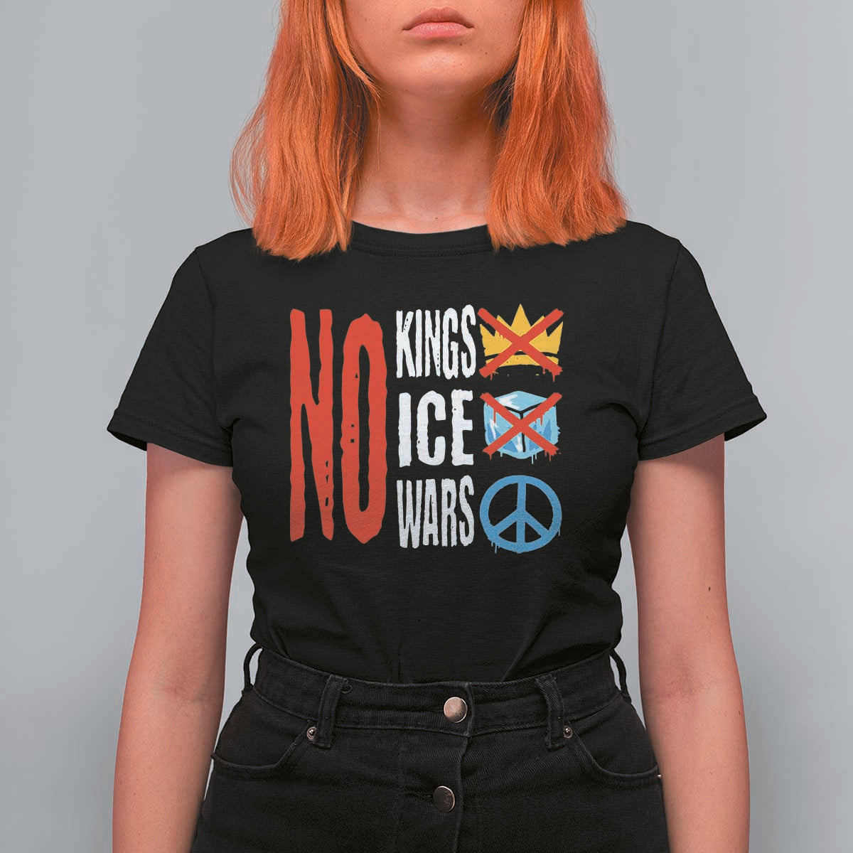No Kings No Ice No Wars T Shirt For Women Political Protest Peace Sign