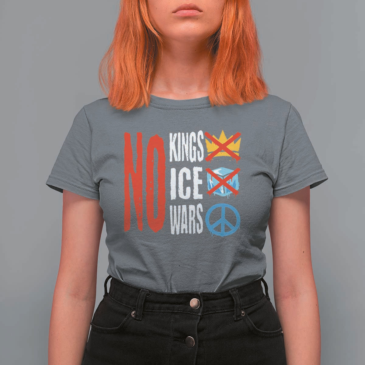 No Kings No Ice No Wars T Shirt For Women Political Protest Peace Sign