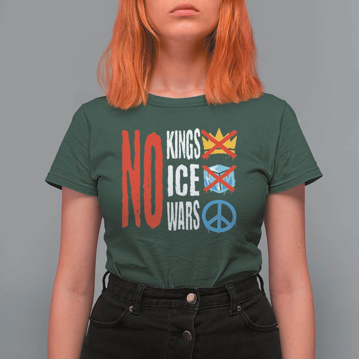 No Kings No Ice No Wars T Shirt For Women Political Protest Peace Sign