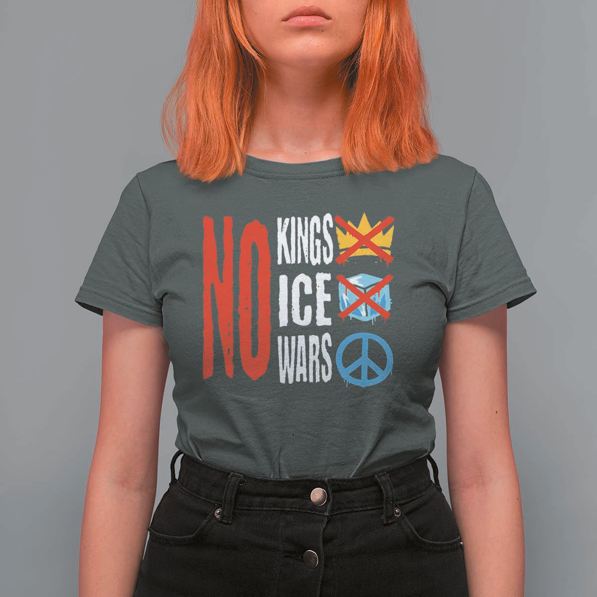 No Kings No Ice No Wars T Shirt For Women Political Protest Peace Sign