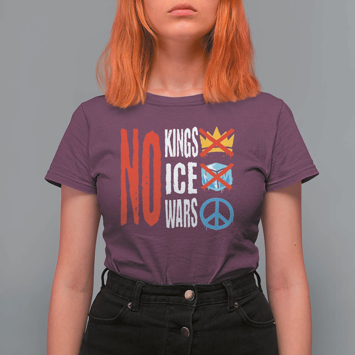 No Kings No Ice No Wars T Shirt For Women Political Protest Peace Sign