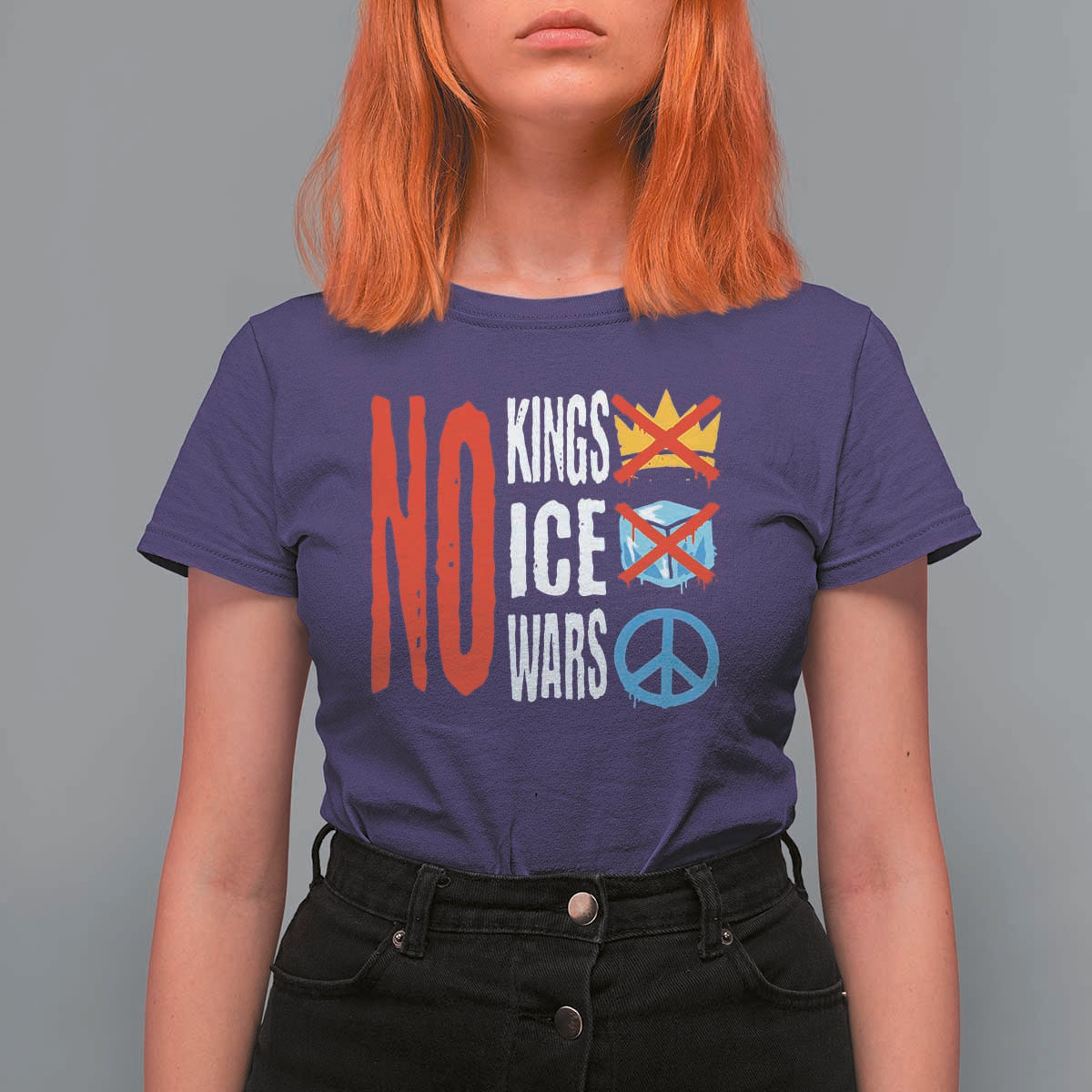 No Kings No Ice No Wars T Shirt For Women Political Protest Peace Sign