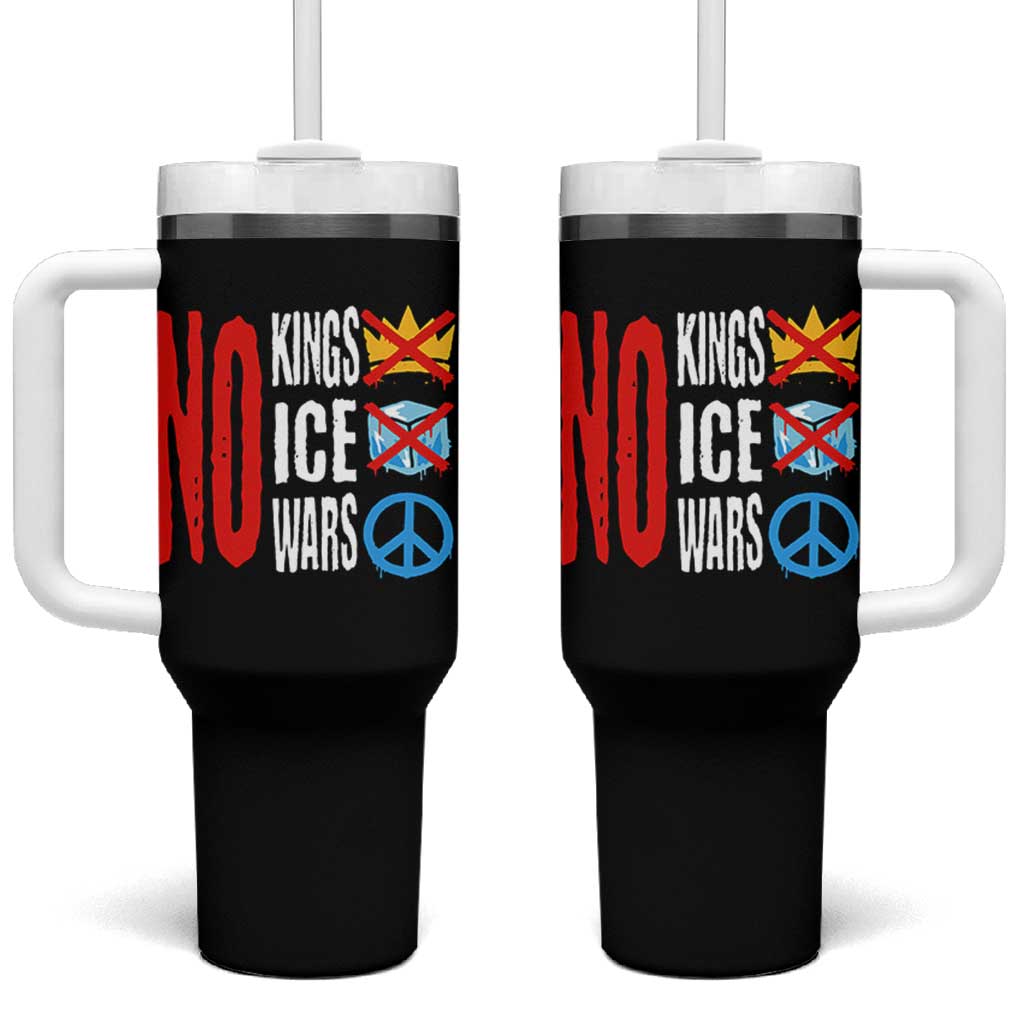 No Kings No Ice No Wars Tumbler With Handle Political Protest Peace Sign