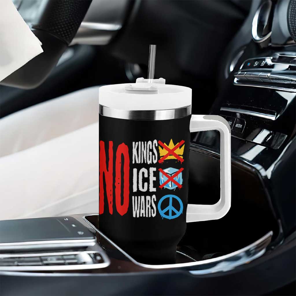 No Kings No Ice No Wars Tumbler With Handle Political Protest Peace Sign