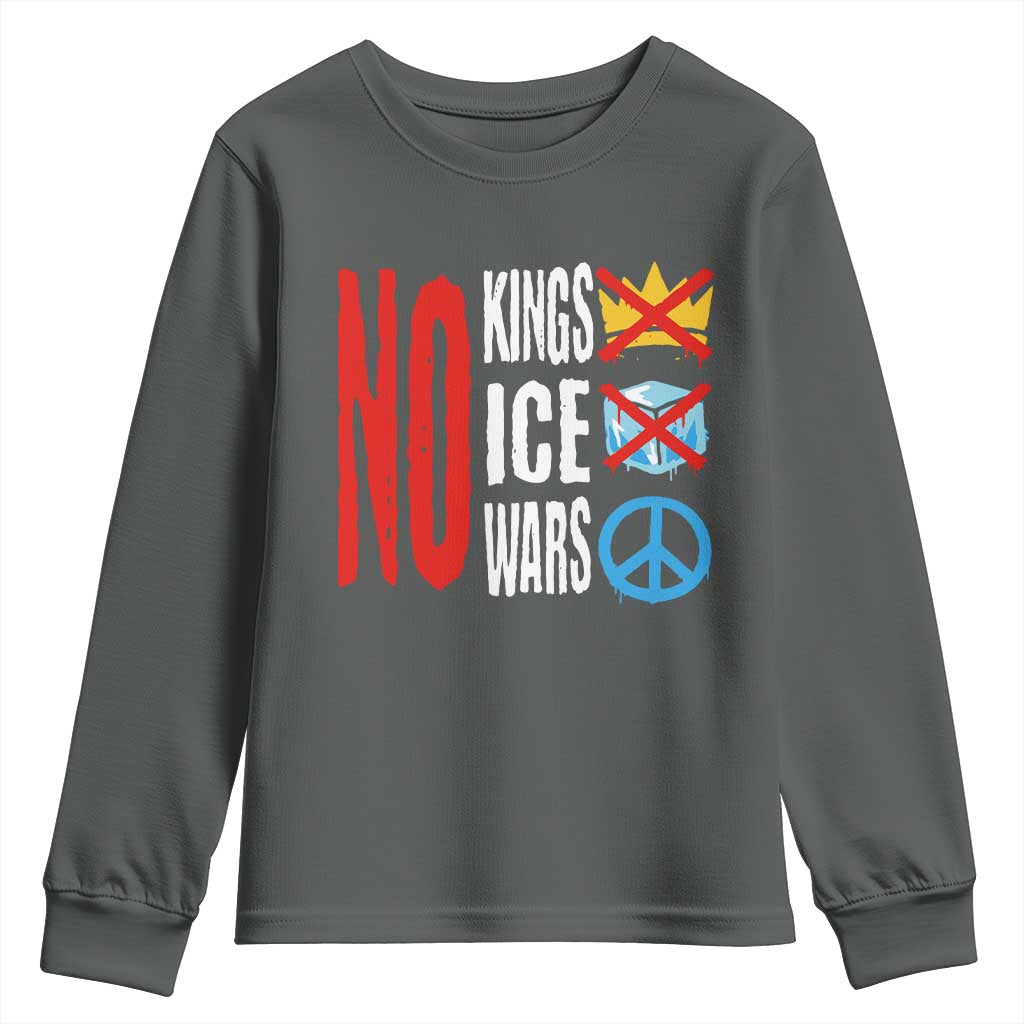 No Kings No Ice No Wars Youth Sweatshirt Political Protest Peace Sign
