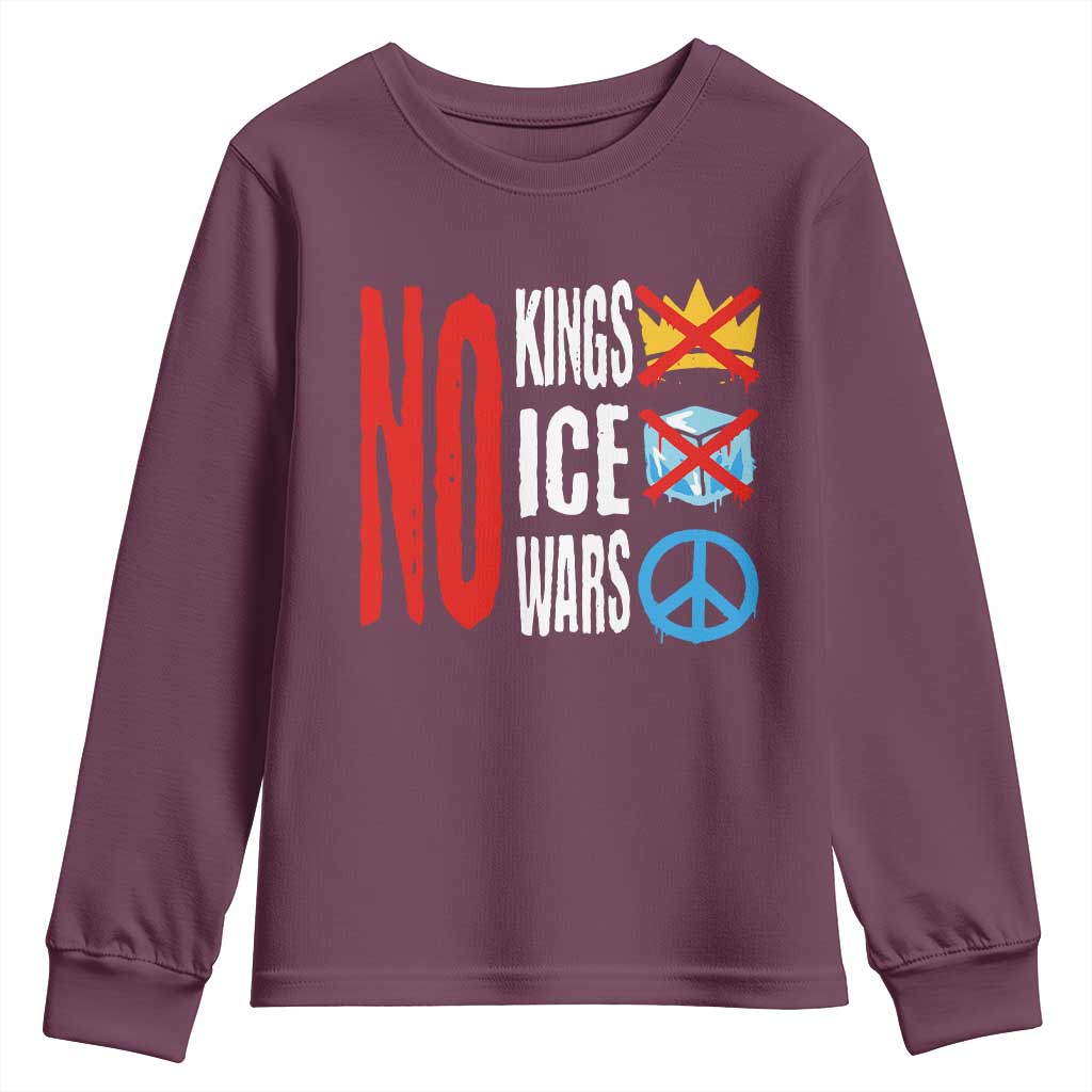 No Kings No Ice No Wars Youth Sweatshirt Political Protest Peace Sign