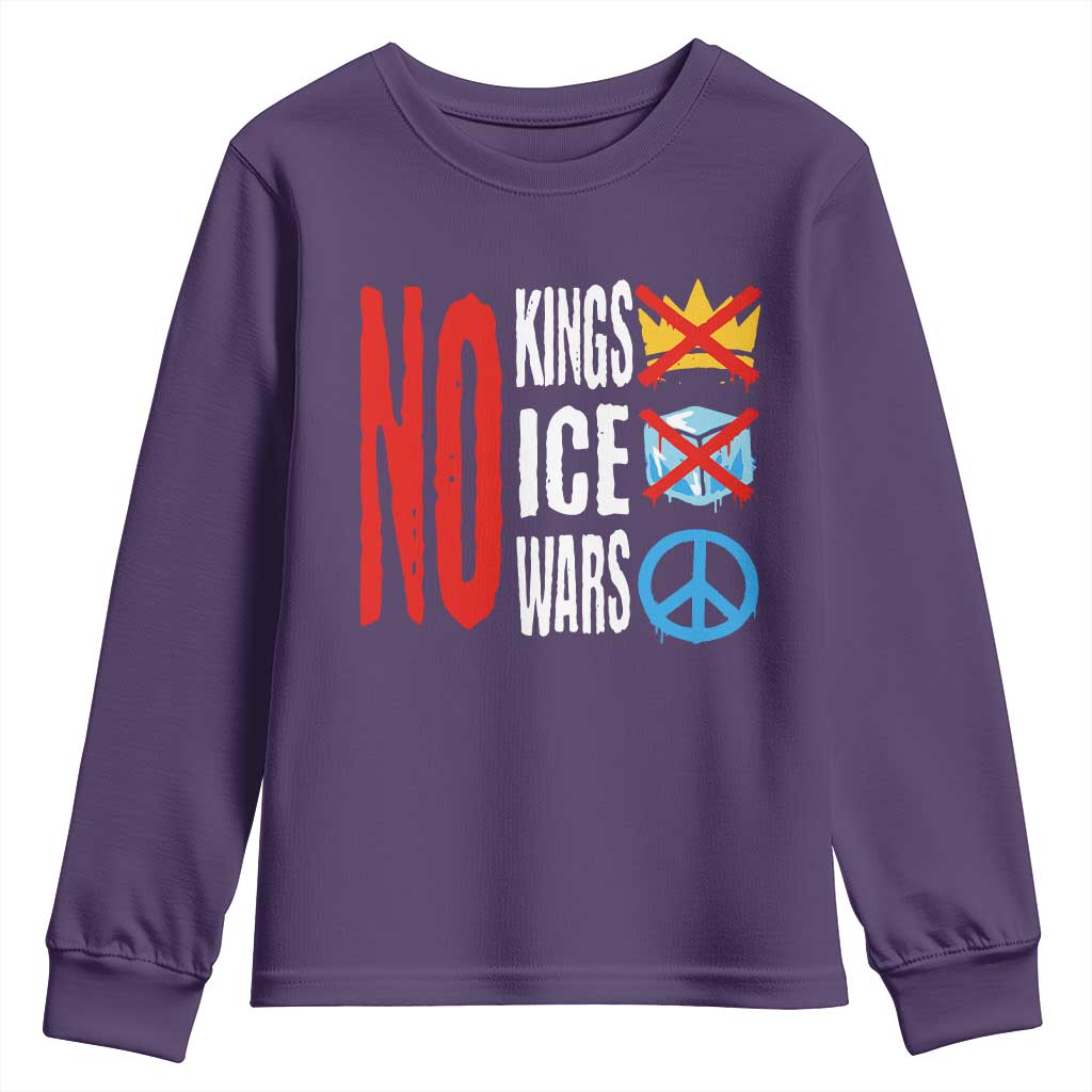 No Kings No Ice No Wars Youth Sweatshirt Political Protest Peace Sign