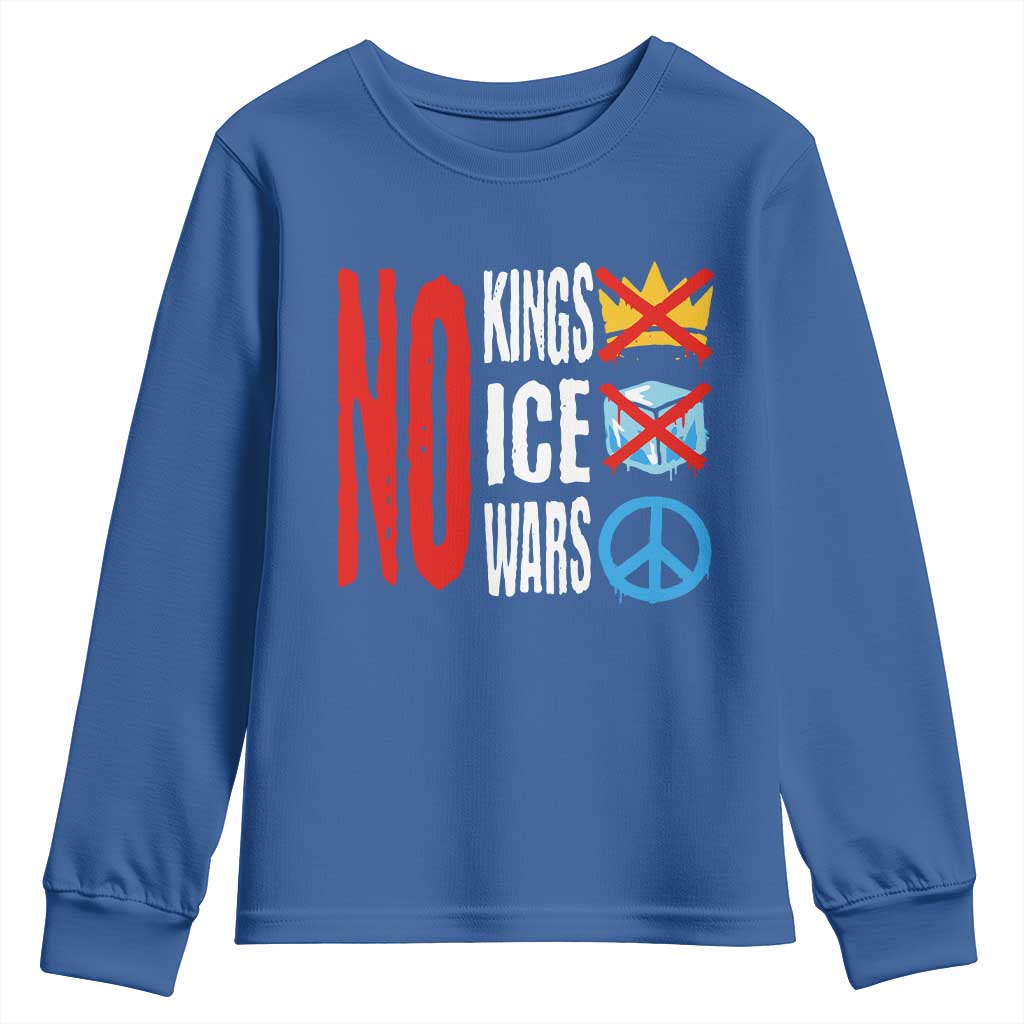 No Kings No Ice No Wars Youth Sweatshirt Political Protest Peace Sign