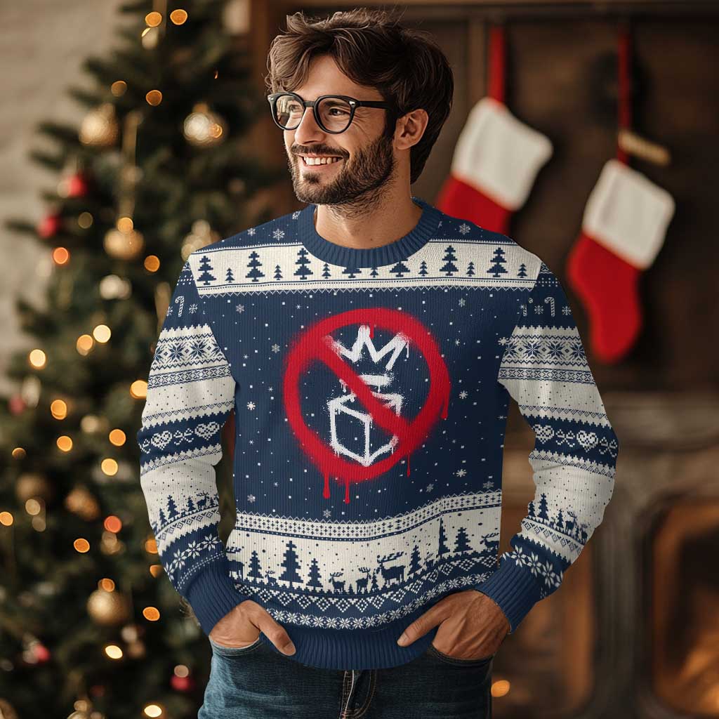No Kings No Ice Protest Ugly Christmas Sweater Vintage Political Stop Sign Graffiti Graphic