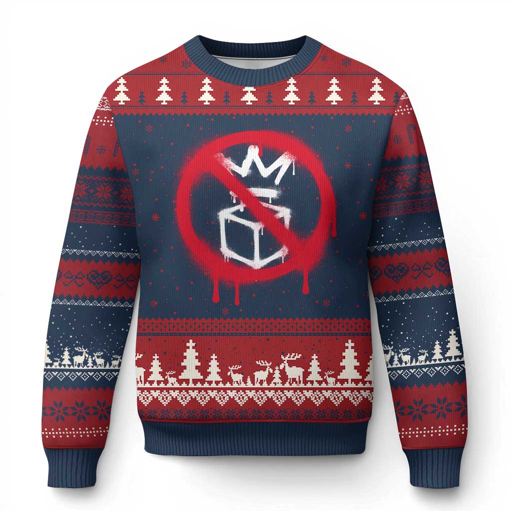 No Kings No Ice Protest Ugly Christmas Sweater Vintage Political Stop Sign Graffiti Graphic