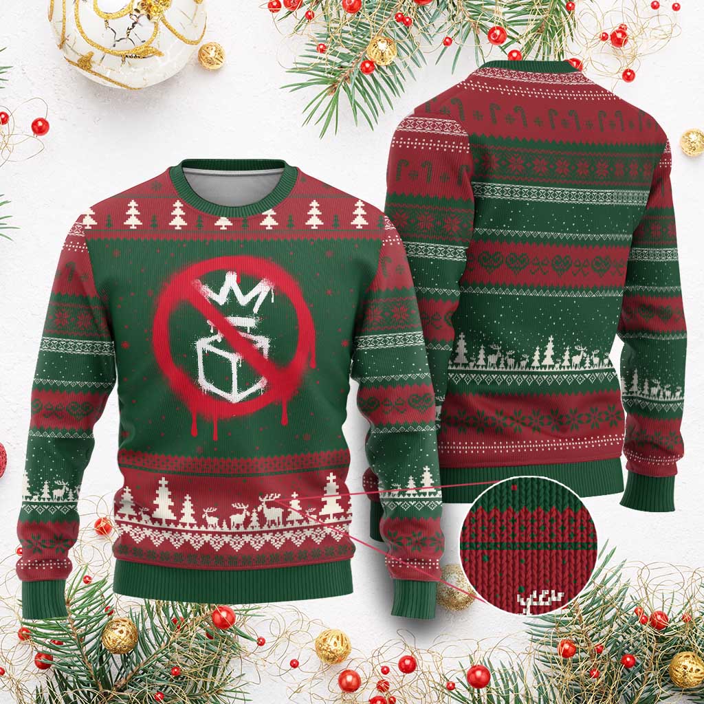 No Kings No Ice Protest Ugly Christmas Sweater Vintage Political Stop Sign Graffiti Graphic