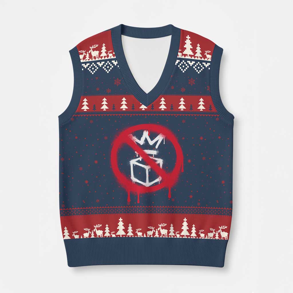 No Kings No Ice Protest V-Neck Knit Sweater Vest Vintage Political Stop Sign Graffiti Graphic