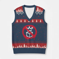 No Kings No Ice Protest V-Neck Knit Sweater Vest Vintage Political Stop Sign Graffiti Graphic