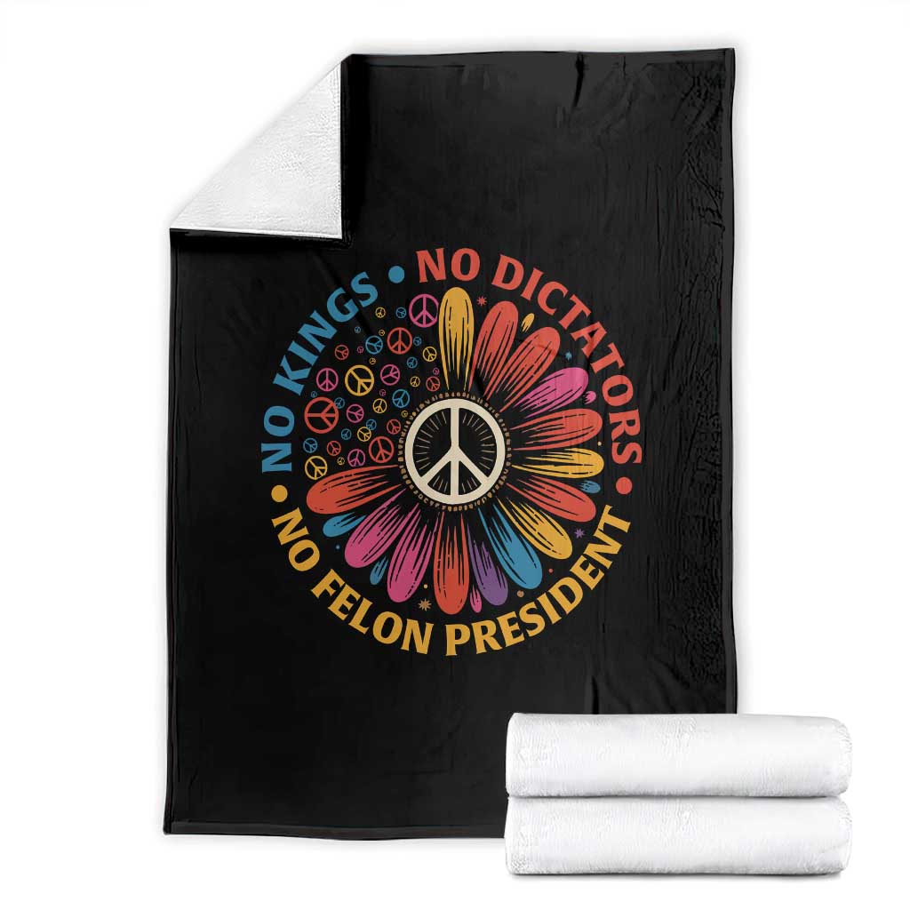 No Kings No Dictators No Felon Presidents Throw Blanket Retro Flower Peace Sign
