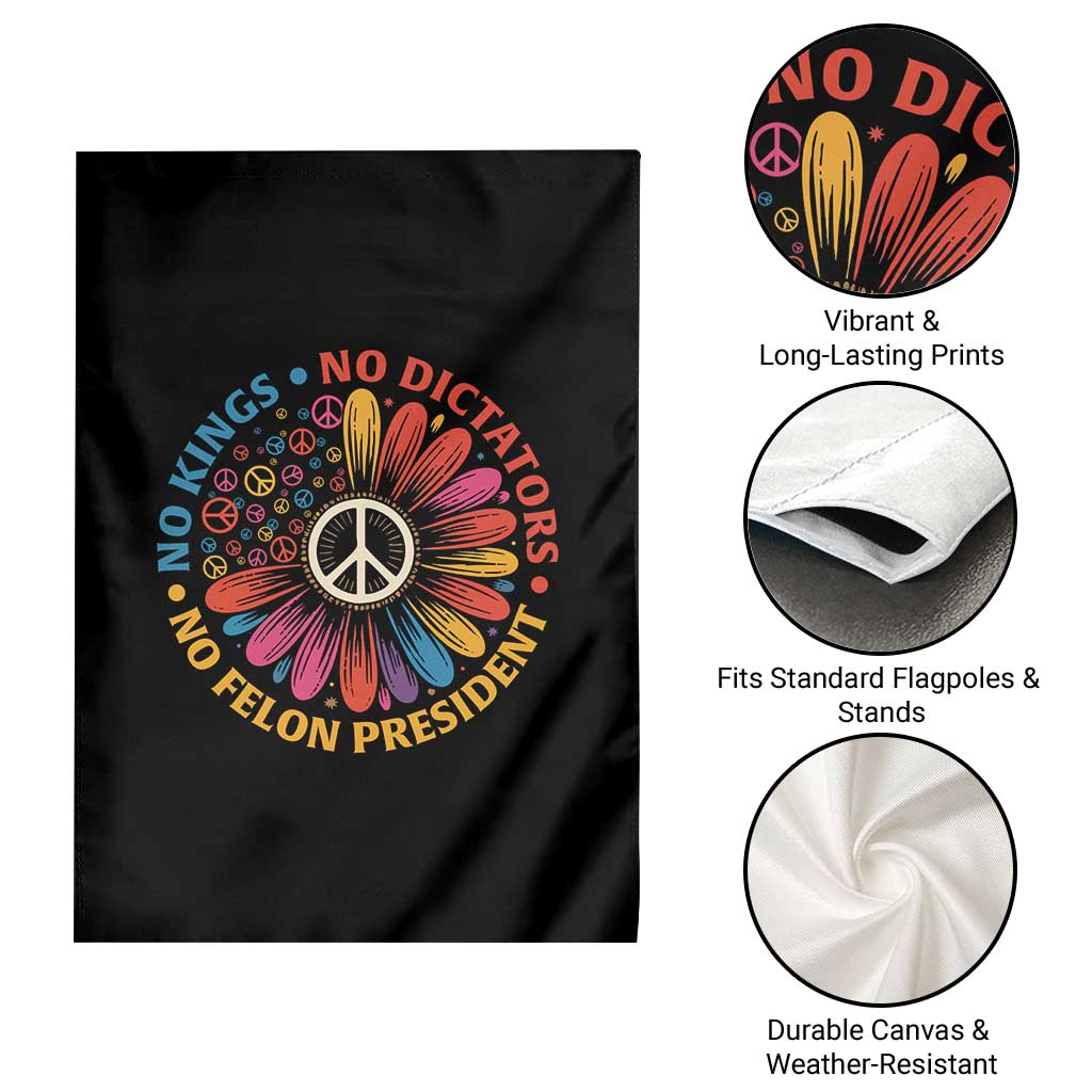 No Kings No Dictators No Felon Presidents Garden Flag Retro Flower Peace Sign