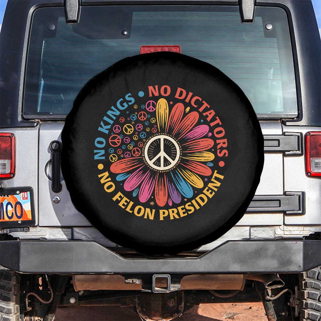 No Kings No Dictators No Felon Presidents Spare Tire Cover Retro Flower Peace Sign