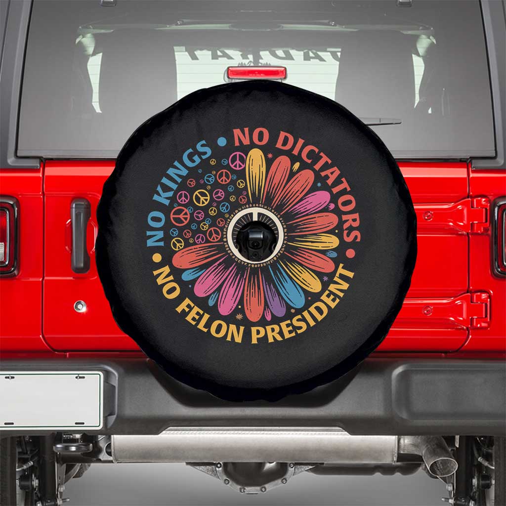 No Kings No Dictators No Felon Presidents Spare Tire Cover Retro Flower Peace Sign