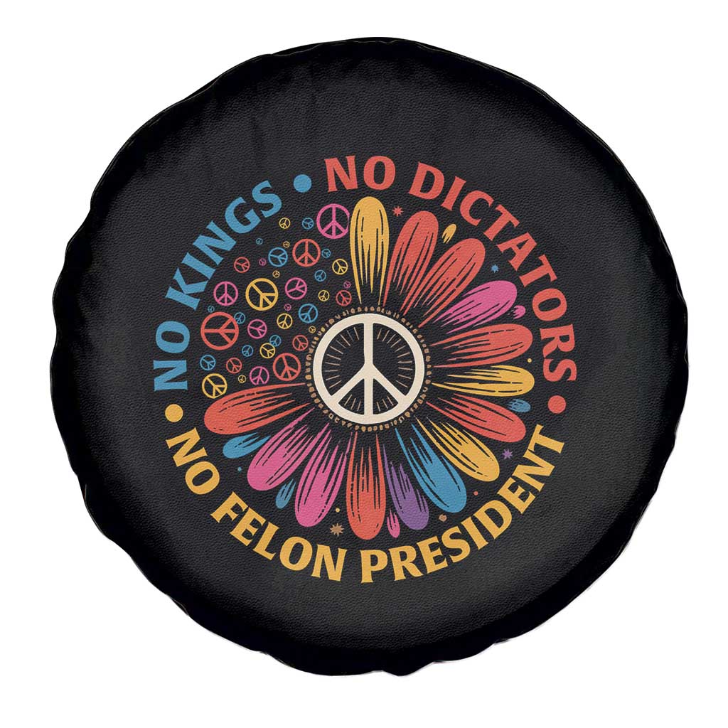 No Kings No Dictators No Felon Presidents Spare Tire Cover Retro Flower Peace Sign