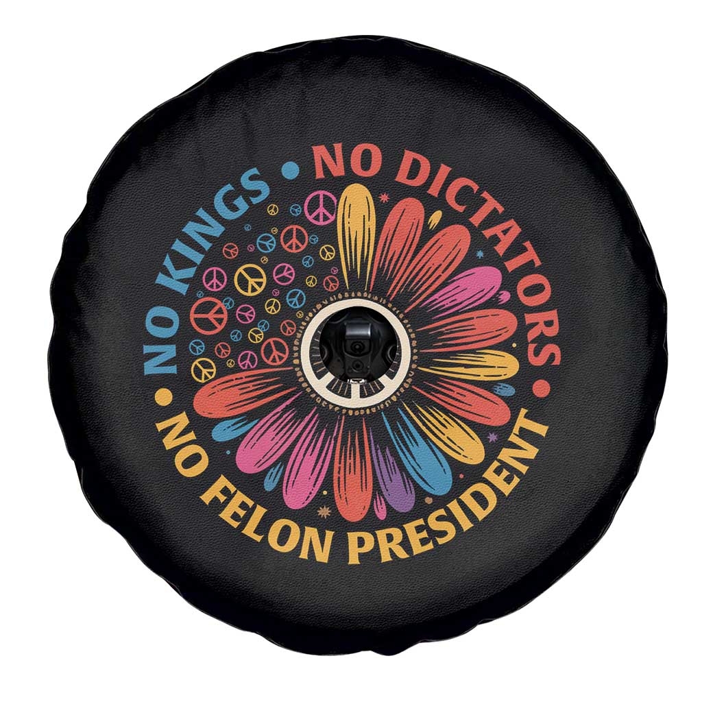 No Kings No Dictators No Felon Presidents Spare Tire Cover Retro Flower Peace Sign