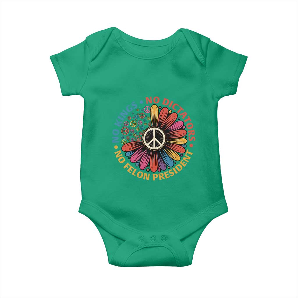 No Kings No Dictators No Felon Presidents Baby Onesie Retro Flower Peace Sign